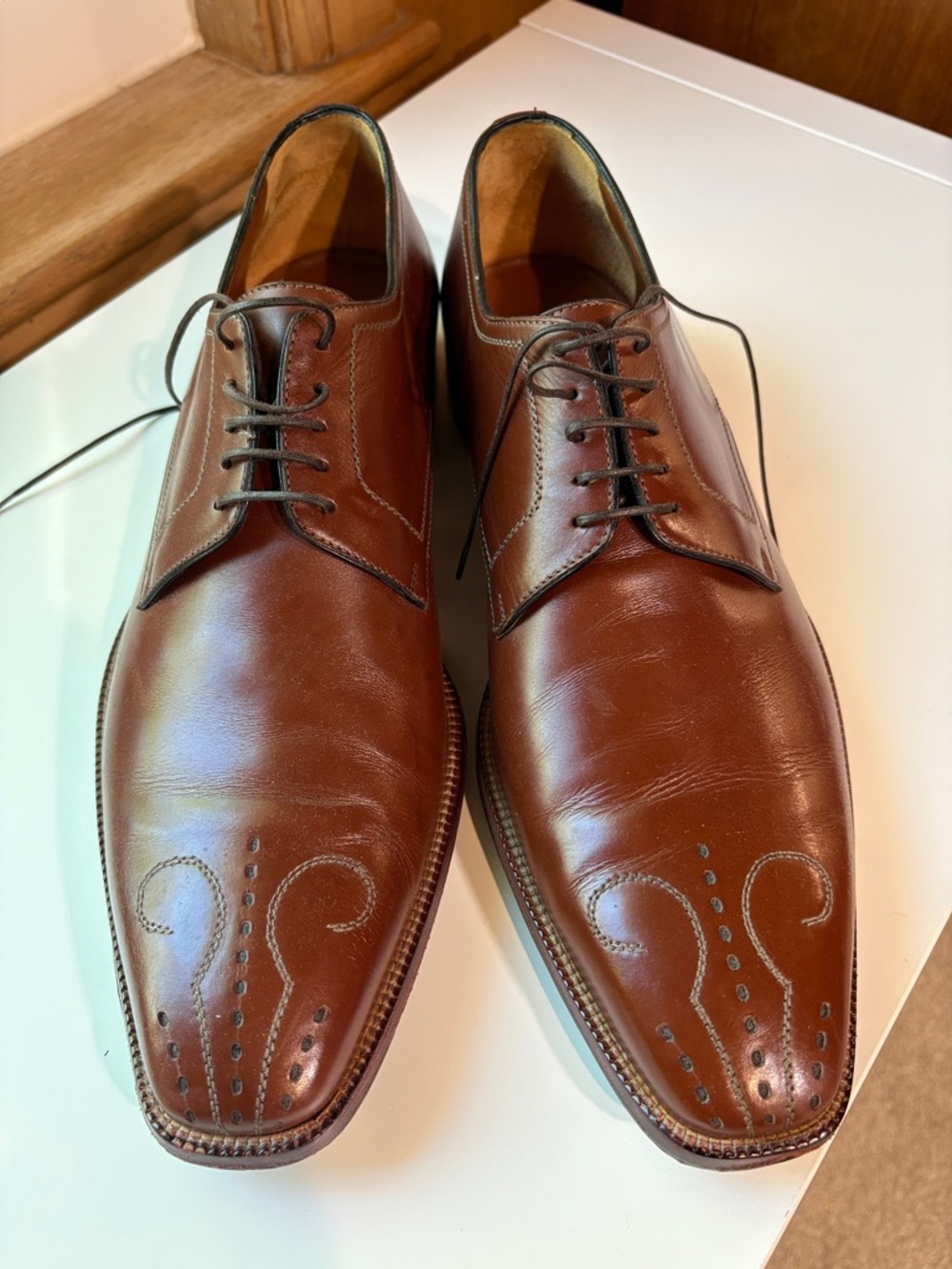 A. Testoni brown cognac leather men’s derby shoes lace up worn once 10